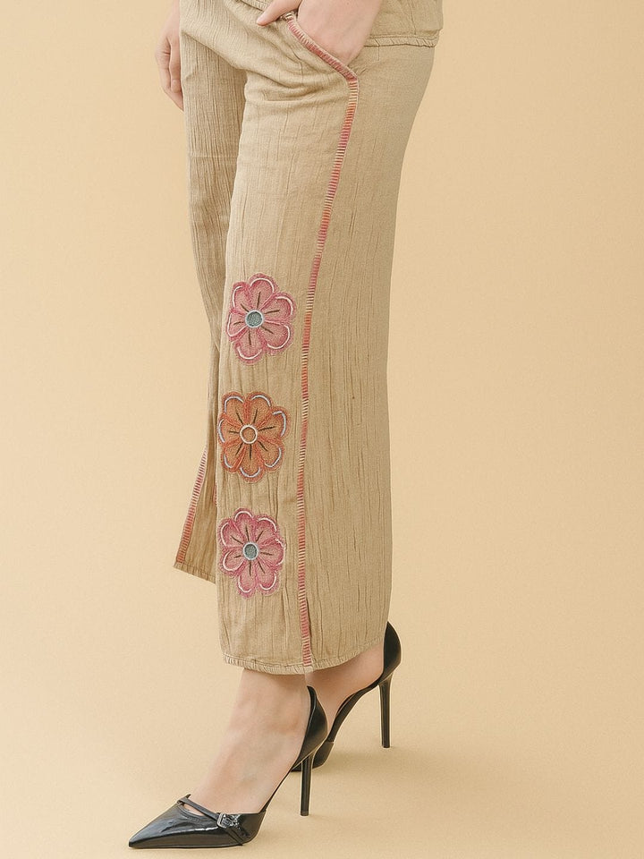 Avani Del Amour Pant Sand Bloom & Breeze Embroidered Wide-Leg Pants
