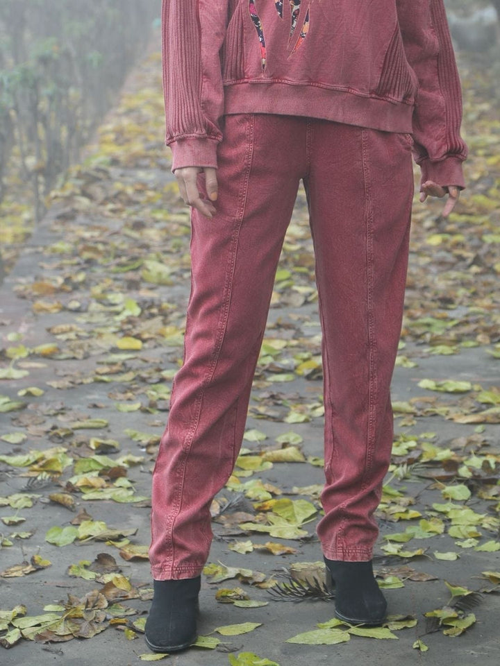 Avani Del Amour Pant Vintage Dyed Straight-Leg Pants – Wine Cotton Twill