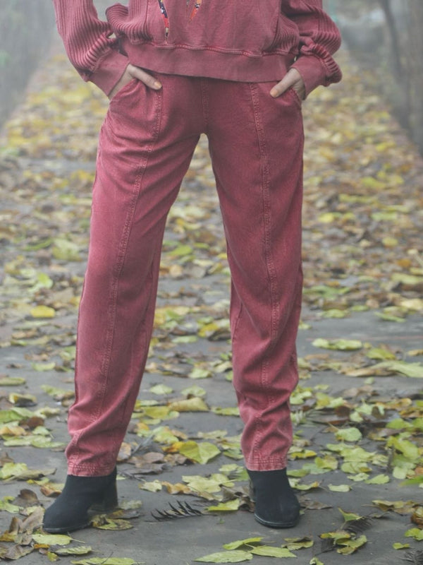 Avani Del Amour Pant Vintage Dyed Straight-Leg Pants – Wine Cotton Twill