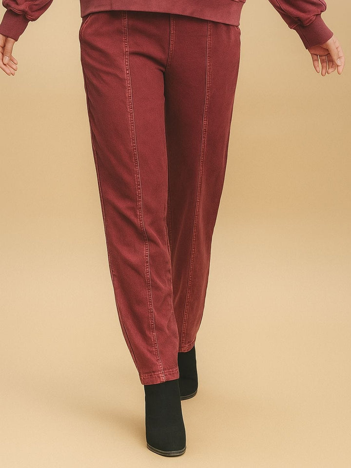 Avani Del Amour Pant Vintage Dyed Straight-Leg Pants – Wine Cotton Twill