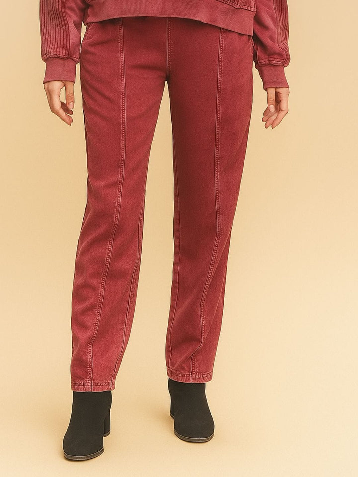 Avani Del Amour Pant Vintage Dyed Straight-Leg Pants – Wine Cotton Twill