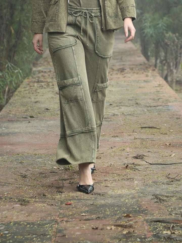 Avani Del Amour Pant Wide-Leg Utility Pants – Olive Green Cotton Twill with Patch Pockets