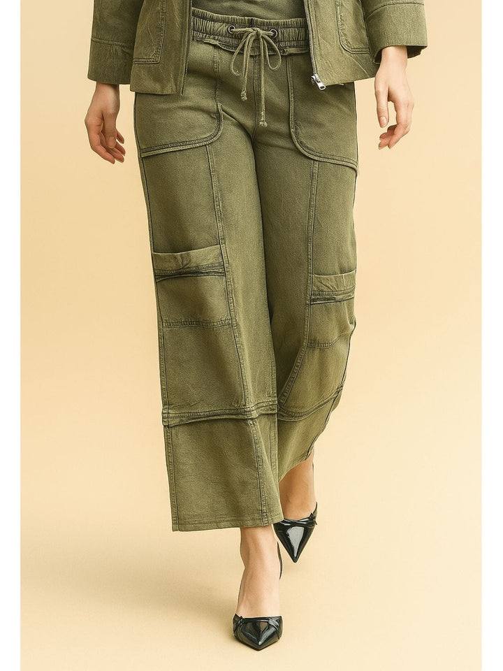 Avani Del Amour Pant Wide-Leg Utility Pants – Olive Green Cotton Twill with Patch Pockets