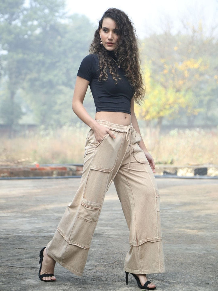 Avani Del Amour Pant Wide-Leg Utility Pants – Sand Cotton Twill with Patch Pockets