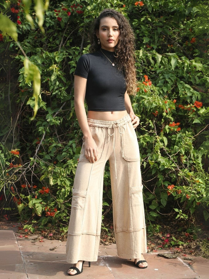 Avani Del Amour Pant Wide-Leg Utility Pants – Sand Cotton Twill with Patch Pockets