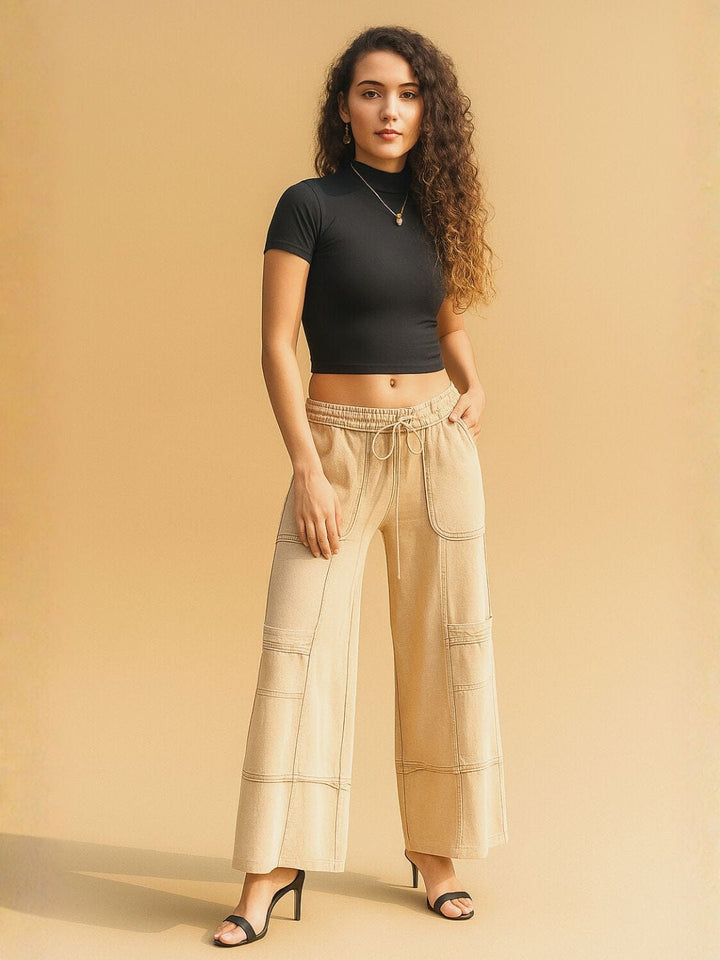Avani Del Amour Pant Wide-Leg Utility Pants – Sand Cotton Twill with Patch Pockets