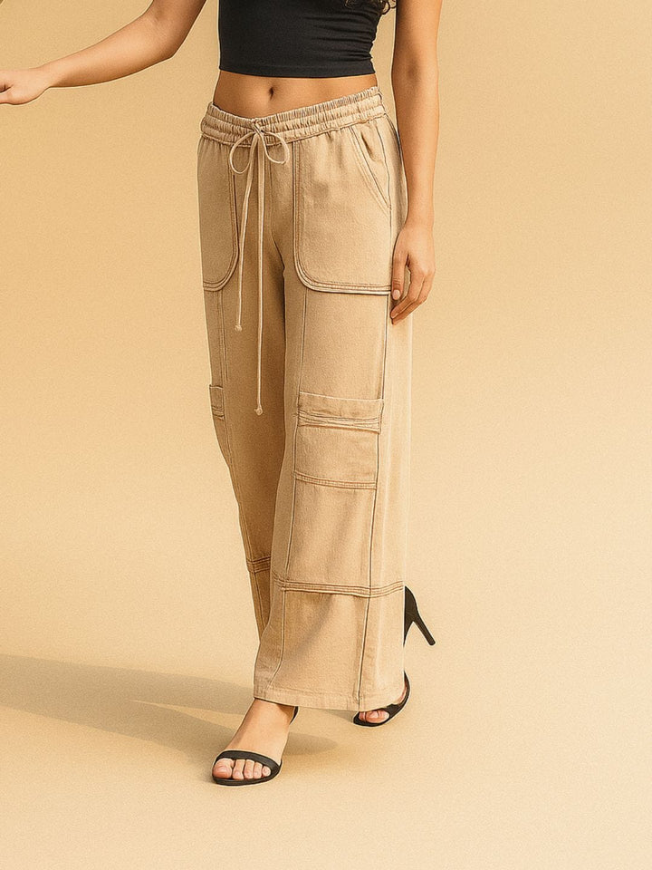 Avani Del Amour Pant Wide-Leg Utility Pants – Sand Cotton Twill with Patch Pockets