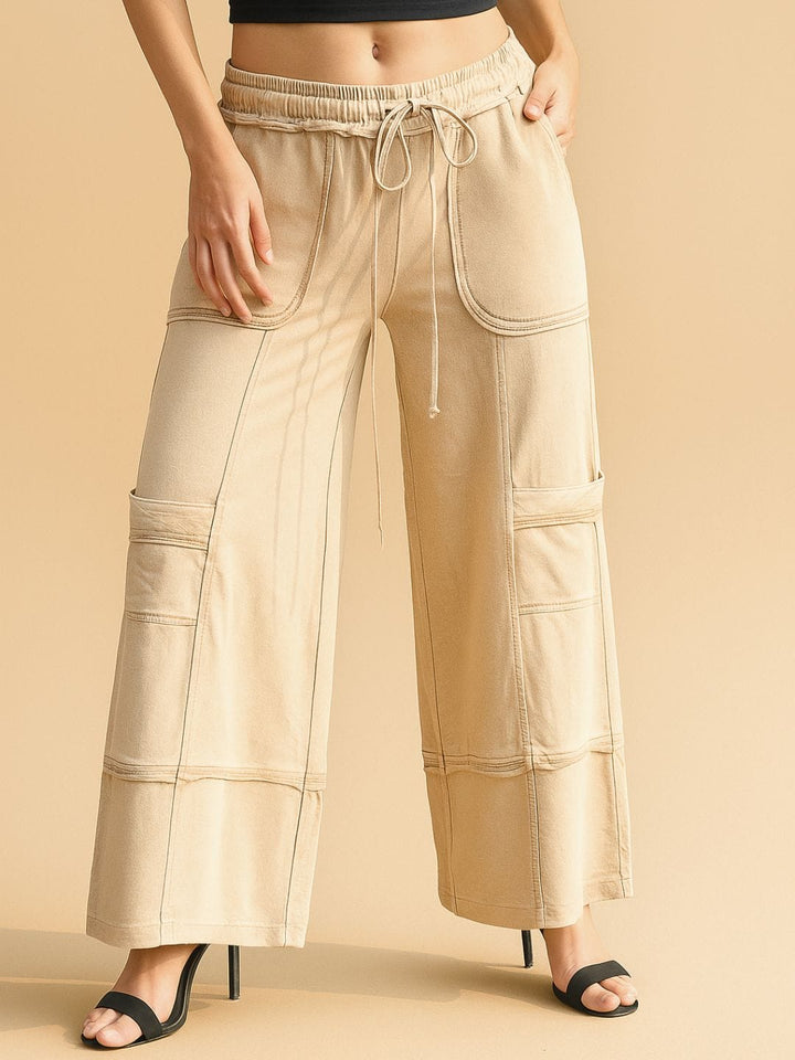 Avani Del Amour Pant Wide-Leg Utility Pants – Sand Cotton Twill with Patch Pockets