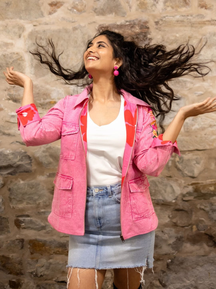 Avani Del Amour Pink Embroidered Reversible Weekender Jacket