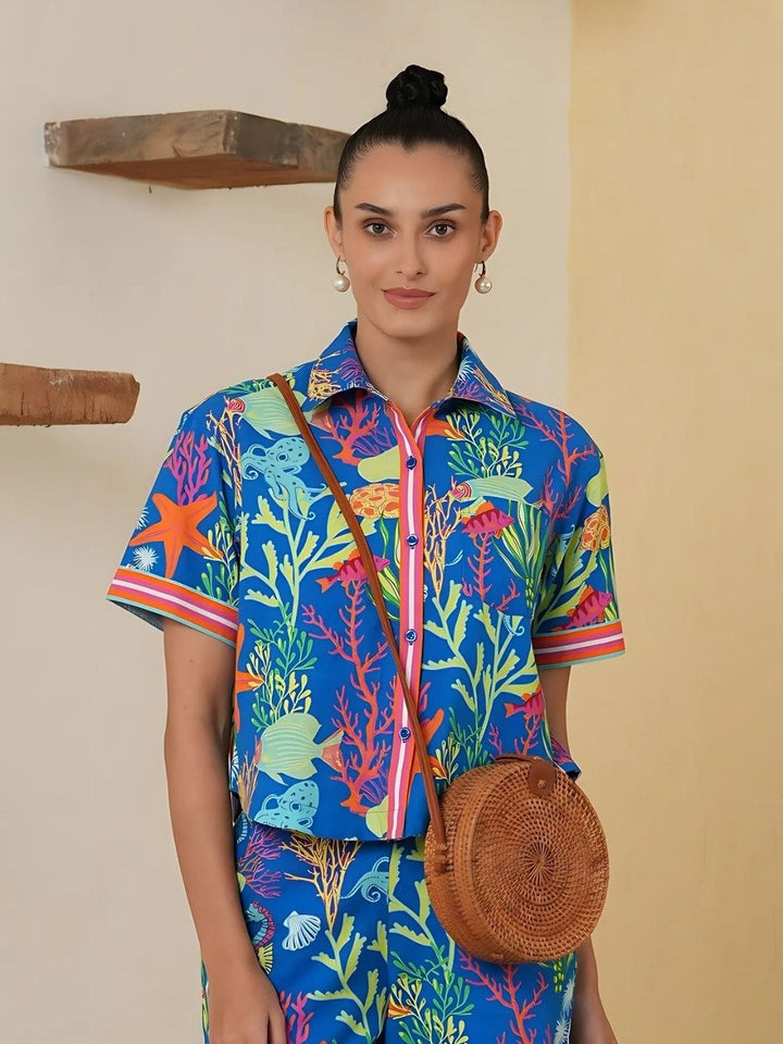 Avani Del Amour Shirt Azure Blue Coral Reef Paradise Shirt