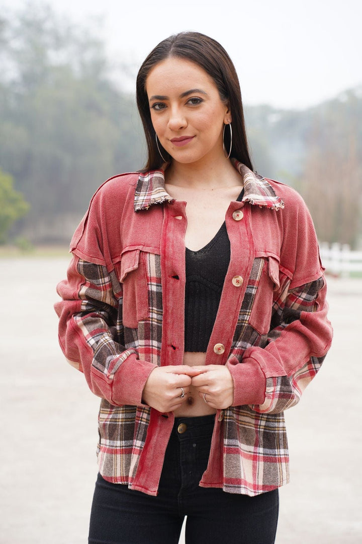 Avani Del Amour Shirt Enzyme Wash Twill & Plaid Flannel Button Front Shirt