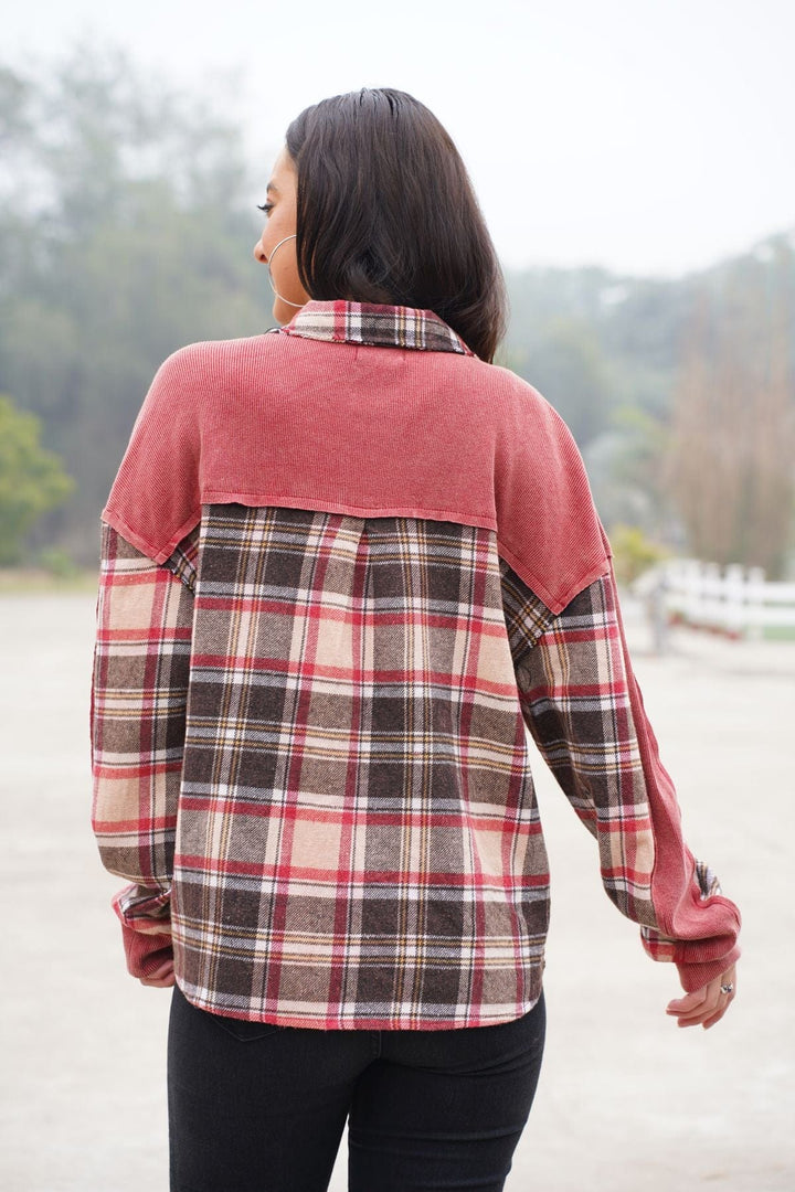 Avani Del Amour Shirt Enzyme Wash Twill & Plaid Flannel Button Front Shirt