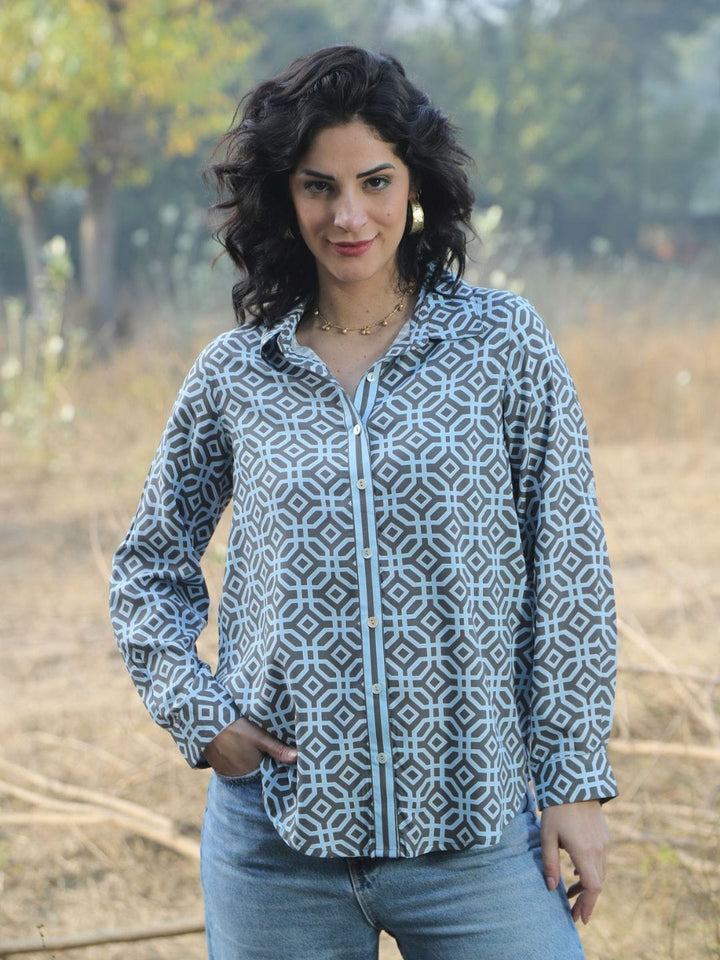 Avani Del Amour Shirt Monochrome Geometric Print Button-Down Shirt