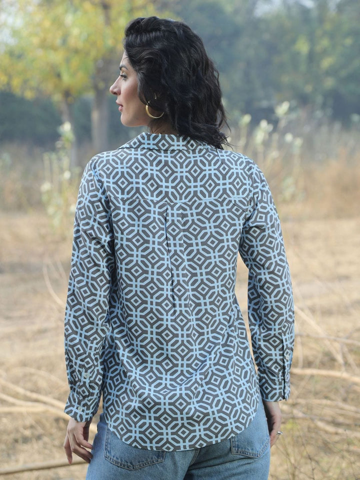 Avani Del Amour Shirt Monochrome Geometric Print Button-Down Shirt