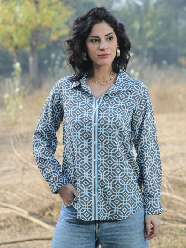 Avani Del Amour Shirt Monochrome Geometric Print Button-Down Shirt