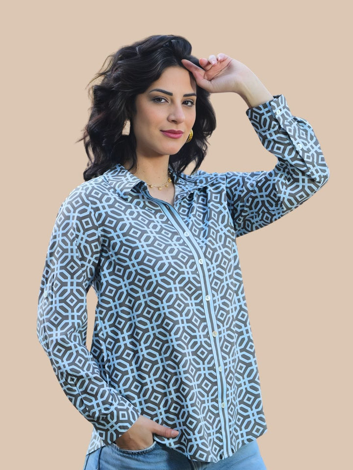 Avani Del Amour Shirt Monochrome Geometric Print Button-Down Shirt