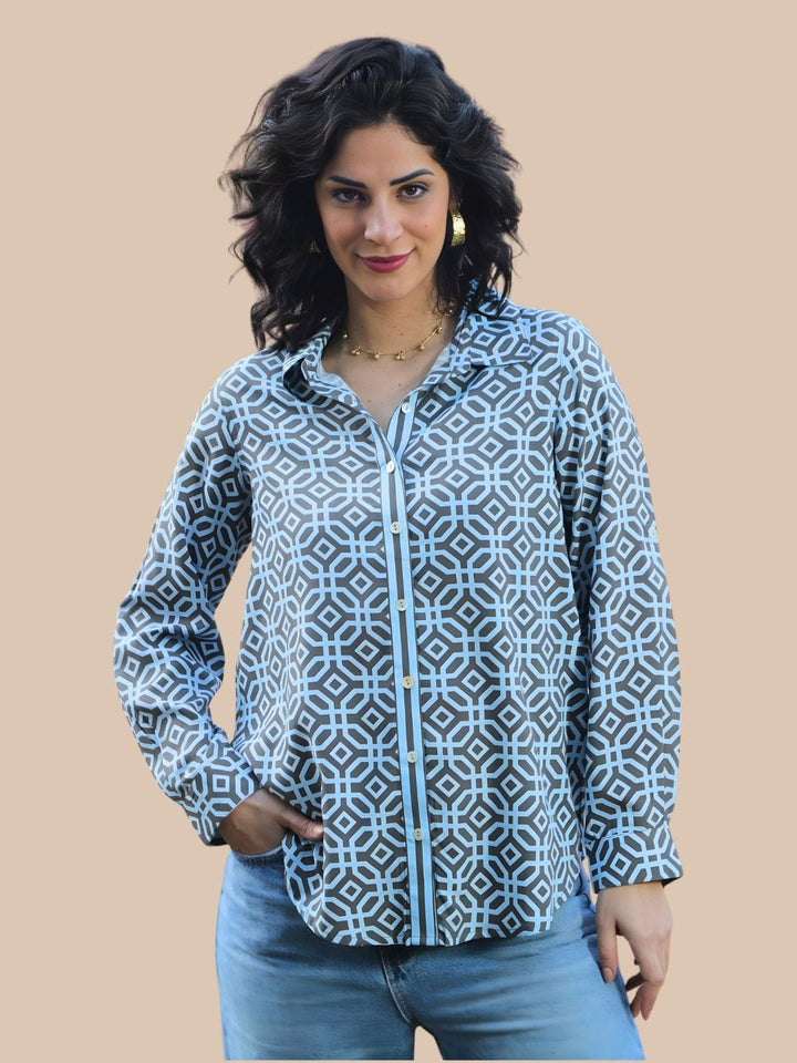 Avani Del Amour Shirt Monochrome Geometric Print Button-Down Shirt