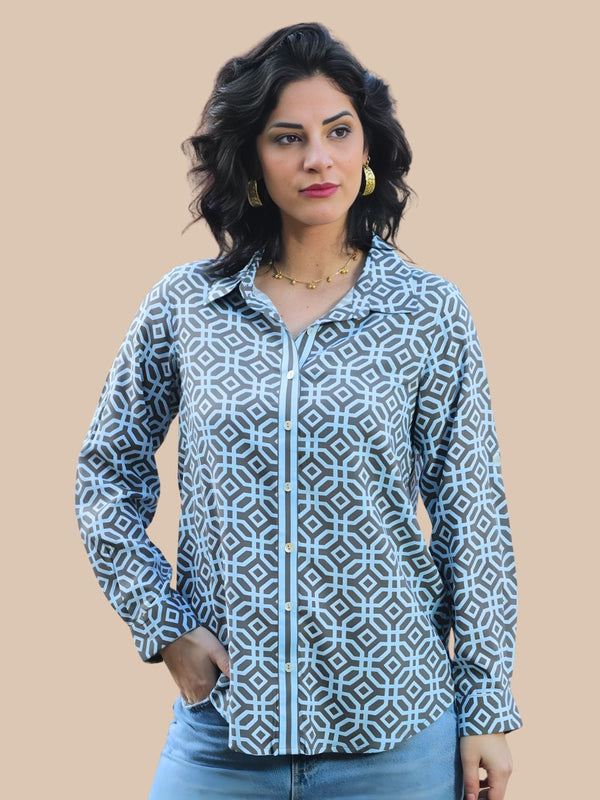 Avani Del Amour Shirt Monochrome Geometric Print Button-Down Shirt