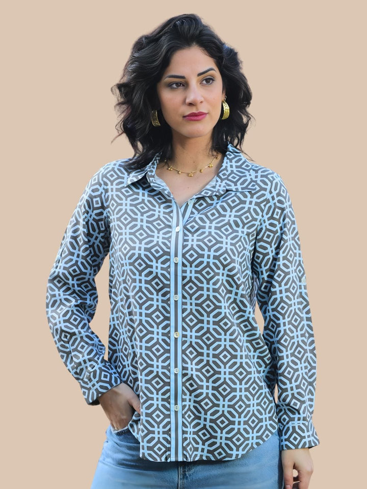 Avani Del Amour Shirt Monochrome Geometric Print Button-Down Shirt