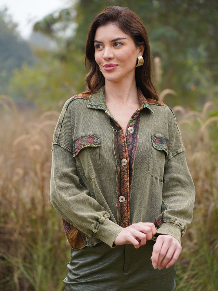 Avani Del Amour Shirt Olive Knitted Mix And Match Shirt