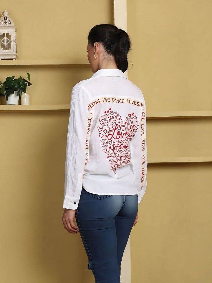 Avani Del Amour Shirt White cotton gauze blouse with heart embroidery