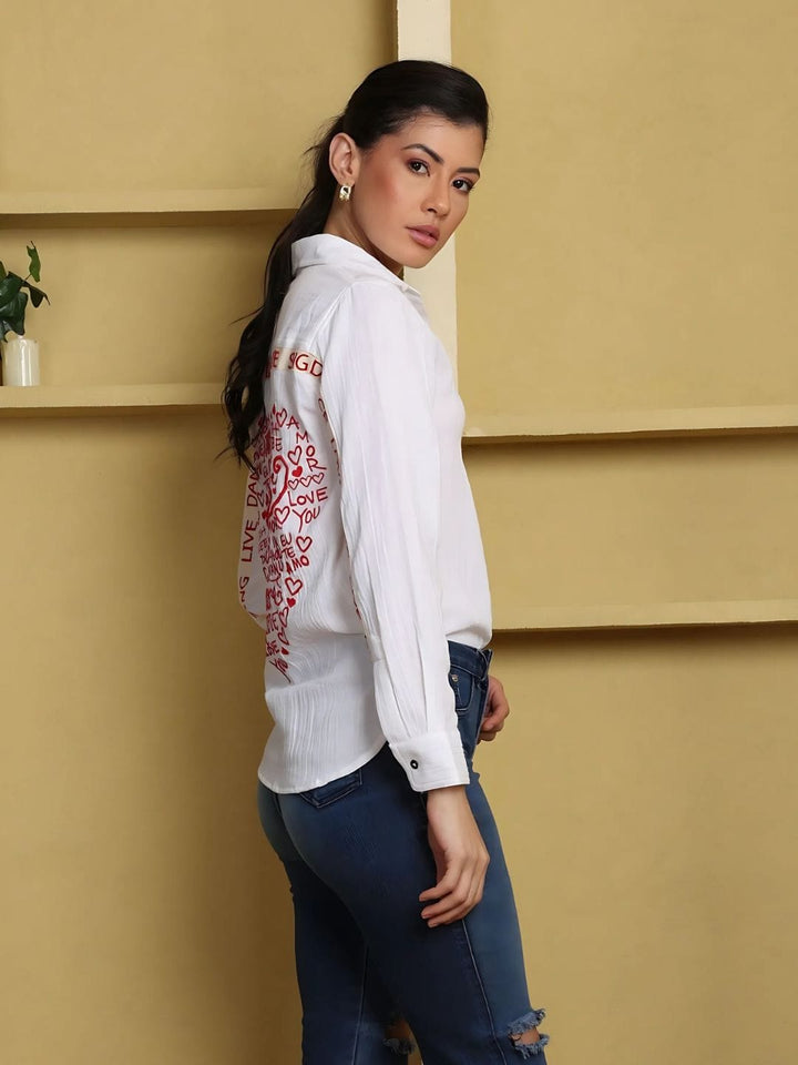 Avani Del Amour Shirt White cotton gauze blouse with heart embroidery