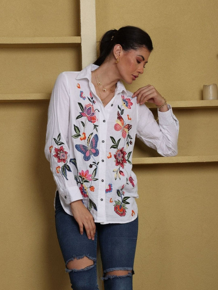 Avani Del Amour Shirt White Embroidered Button-Down Shirt