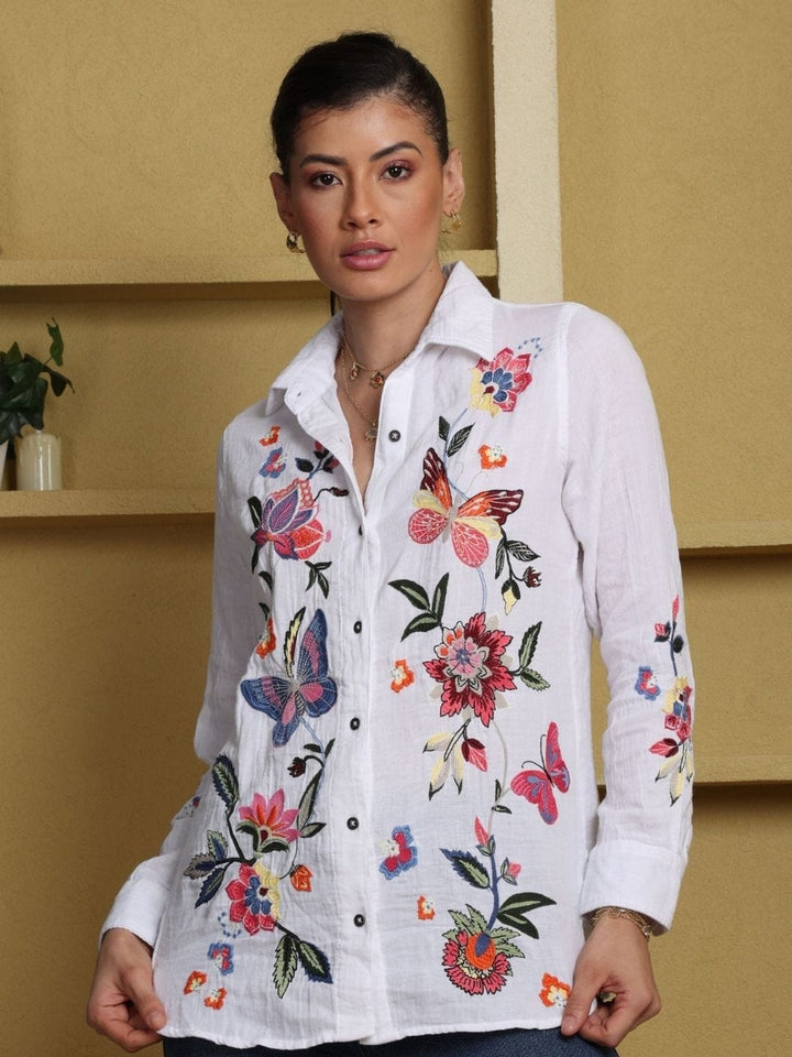 Avani Del Amour Shirt White Embroidered Button-Down Shirt