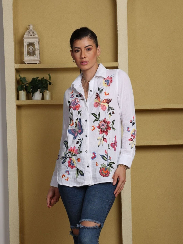 Avani Del Amour Shirt White Embroidered Button-Down Shirt