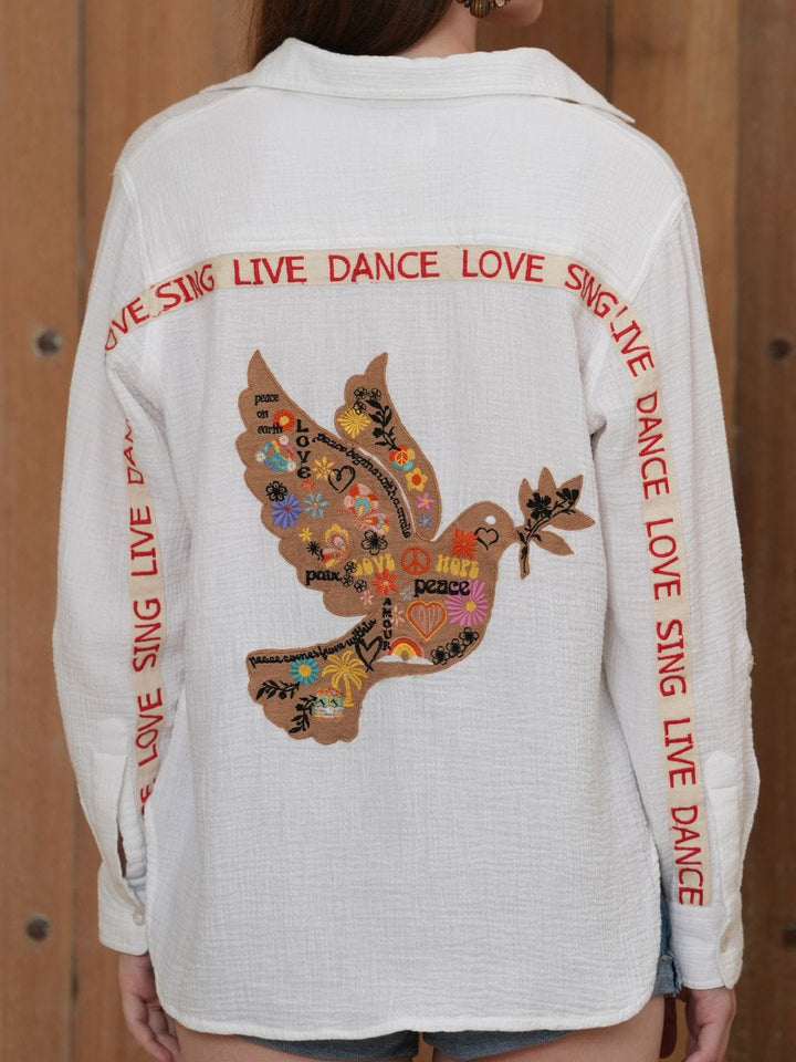 Avani Del Amour Shirt White Embroidered Motif Cotton Shirt