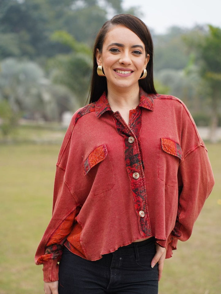 Avani Del Amour Shirt Wine Knitted Mix And Match Shirt