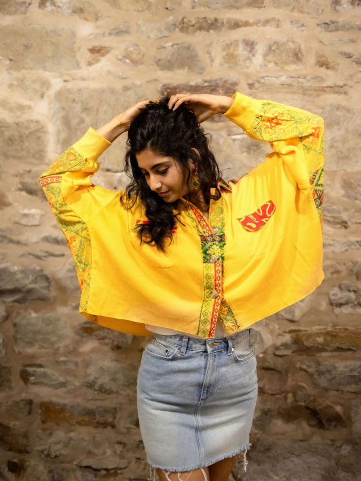 Avani Del Amour Shirt Yellow Knitted Mix And Match Shirt
