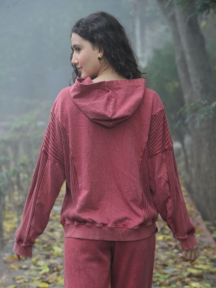 Avani Del Amour Sweatshirt Wine Red Rustic Horse Motif Hooded Sweatshirt