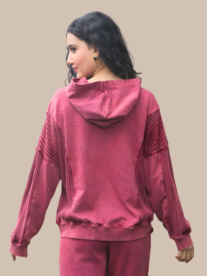 Avani Del Amour Sweatshirt Wine Red Rustic Horse Motif Hooded Sweatshirt