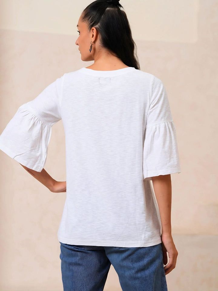 Avani Del Amour T-Shirt Florida Embroidered Flared Sleeve Tee