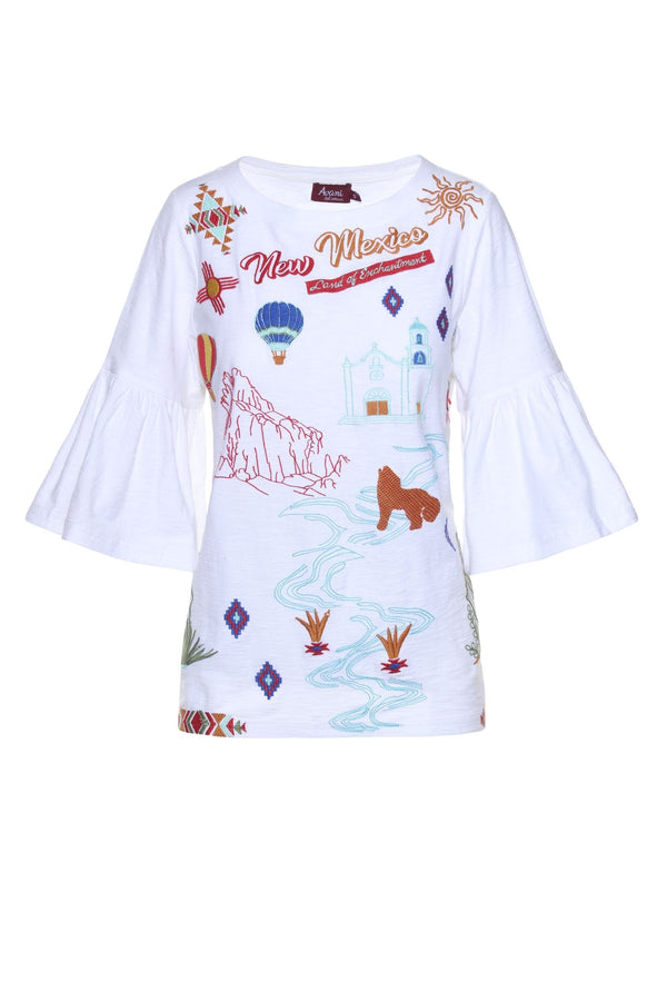 Avani Del Amour Top New Mexico Embroidered Flared Sleeve Tunic