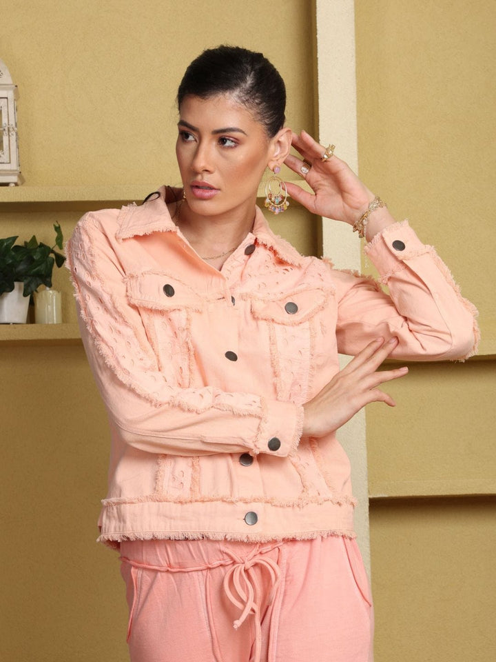 Avani Del Amour Twill Peach Jacket with Eyelet Detail