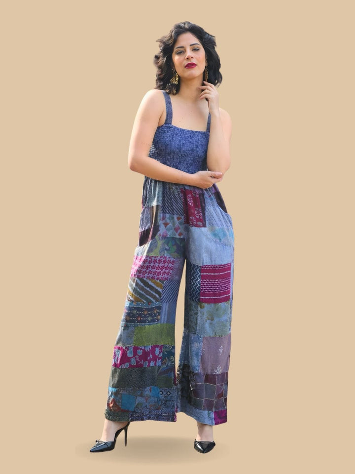 Traditions & Modernity Denim Bohemian Patchwork Wide-Leg Jumpsuit