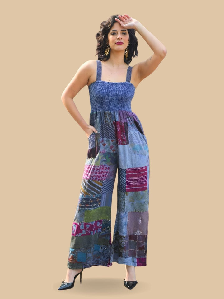 Traditions & Modernity Denim Bohemian Patchwork Wide-Leg Jumpsuit