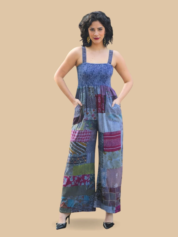 Traditions & Modernity Denim Bohemian Patchwork Wide-Leg Jumpsuit