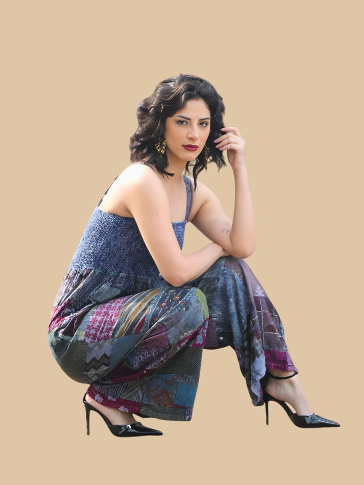 Traditions & Modernity Denim Bohemian Patchwork Wide-Leg Jumpsuit