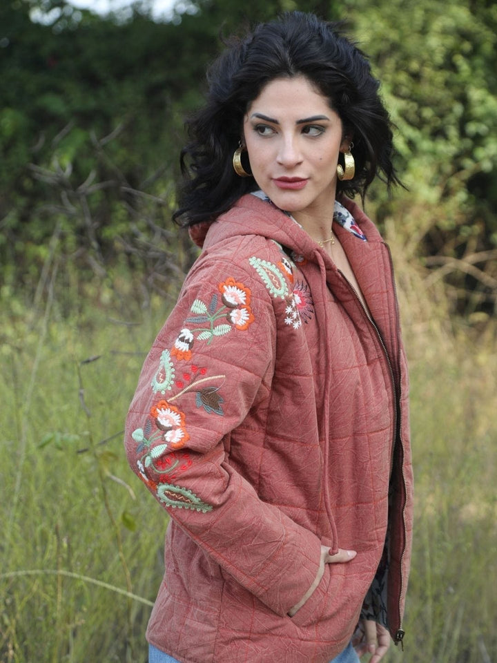 Traditions & Modernity Jacket Rust Embroidered Hooded Jacket