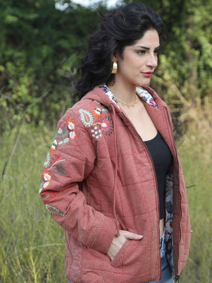 Traditions & Modernity Jacket Rust Embroidered Hooded Jacket