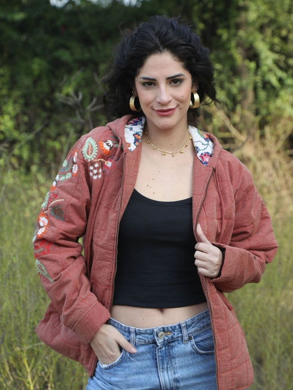 Traditions & Modernity Jacket Rust Embroidered Hooded Jacket