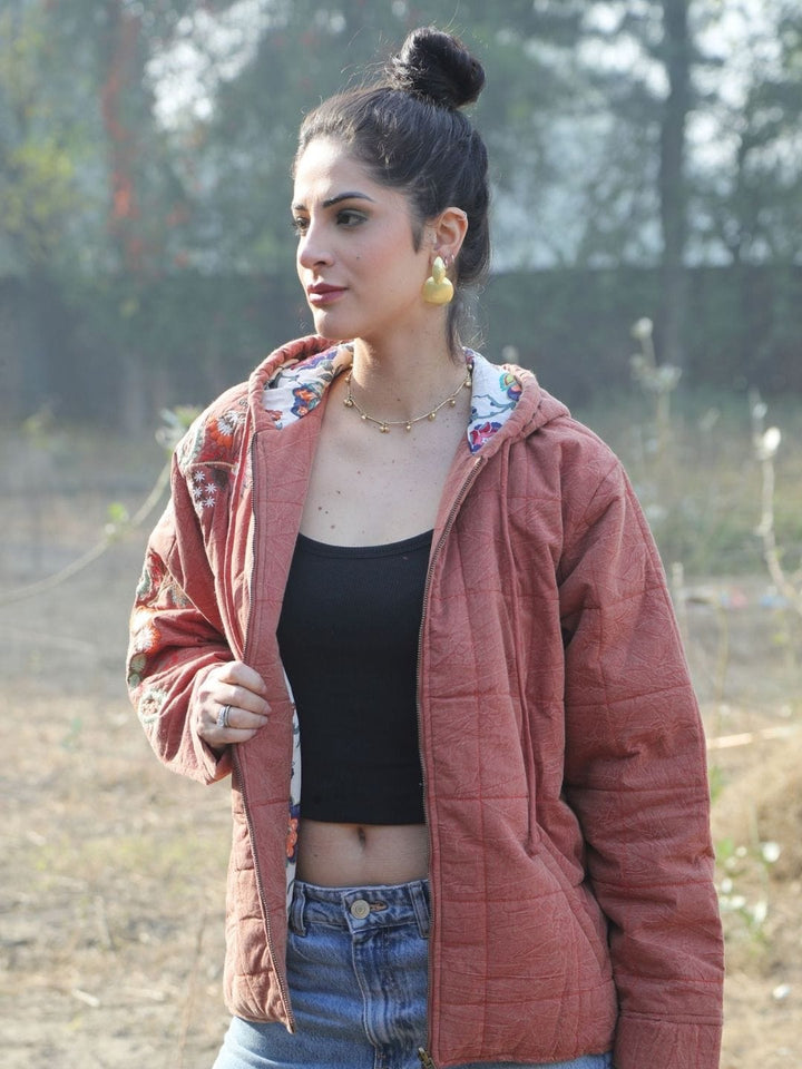 Traditions & Modernity Jacket Rust Embroidered Hooded Jacket