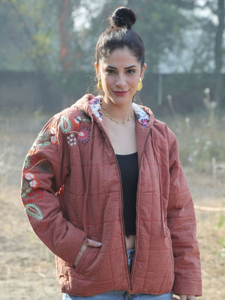 Traditions & Modernity Jacket Rust Embroidered Hooded Jacket
