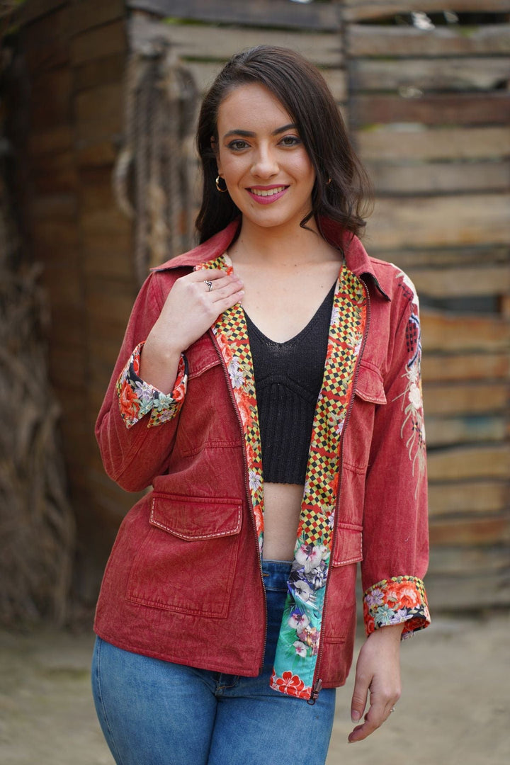 Traditions & Modernity Jacket Wine Embroidered Reversible Weekender Jacket