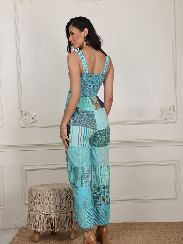 Traditions & Modernity Jumpsuit Turq Patchwork Printed Sleeveless Jumpsuit