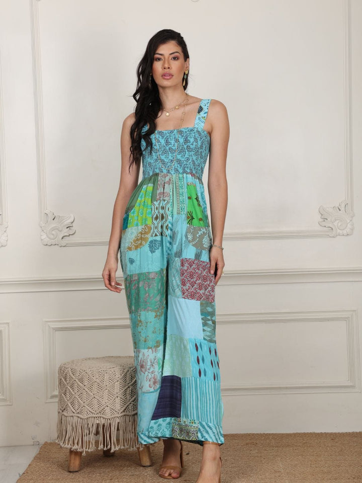 Traditions & Modernity Jumpsuit Turq Patchwork Printed Sleeveless Jumpsuit