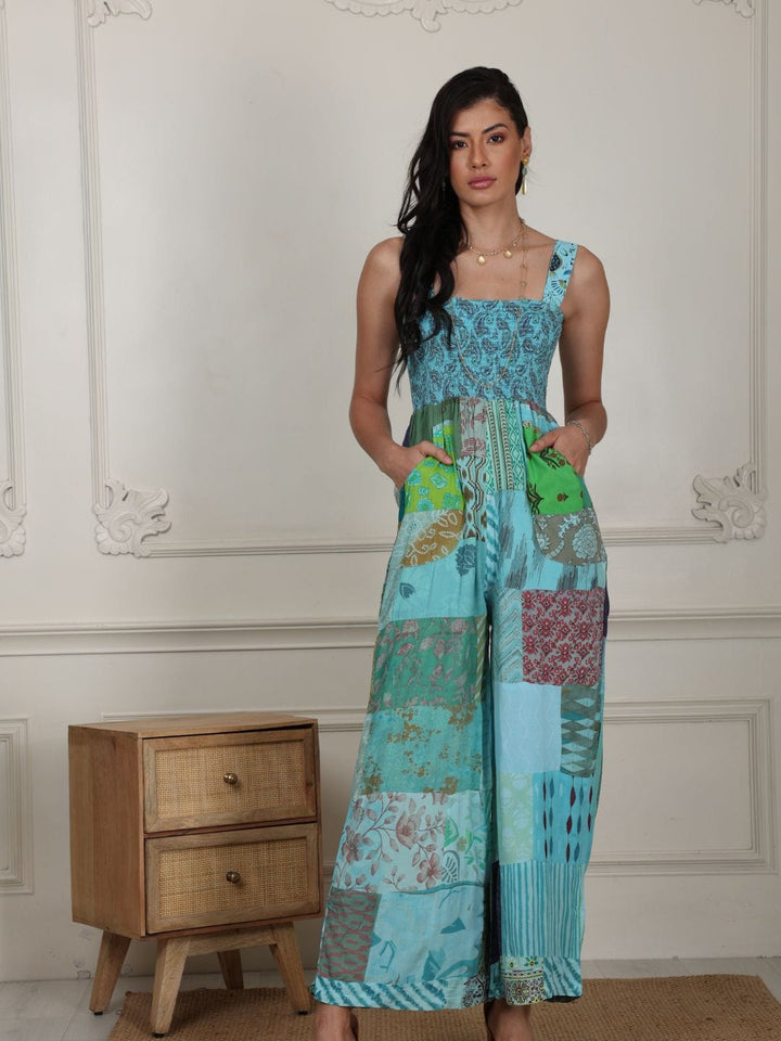 Traditions & Modernity Jumpsuit Turq Patchwork Printed Sleeveless Jumpsuit